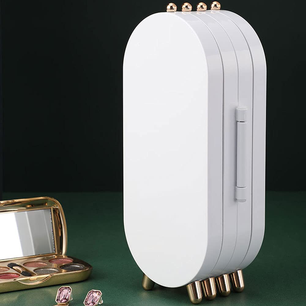 Jewellery Box Organiser with Mirror – Foldable Dustproof Makeup & Jewelry Storage Case with Metal Display Stand