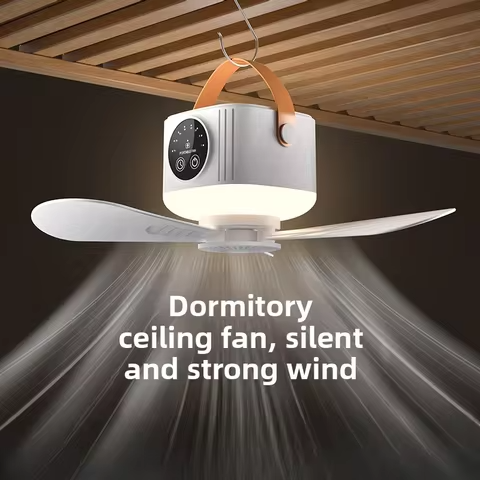 Portable USB Rechargeable Ceiling Fan With Night Light – 4 Speed Mini Camping & Dorm Fan With 8H Timer