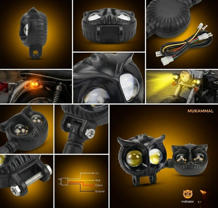Universal Owl Fog Light & 4 Owl Indicator Set for 70CC, 125CC & All Motorcycles | Super Bright LED Bike Lights