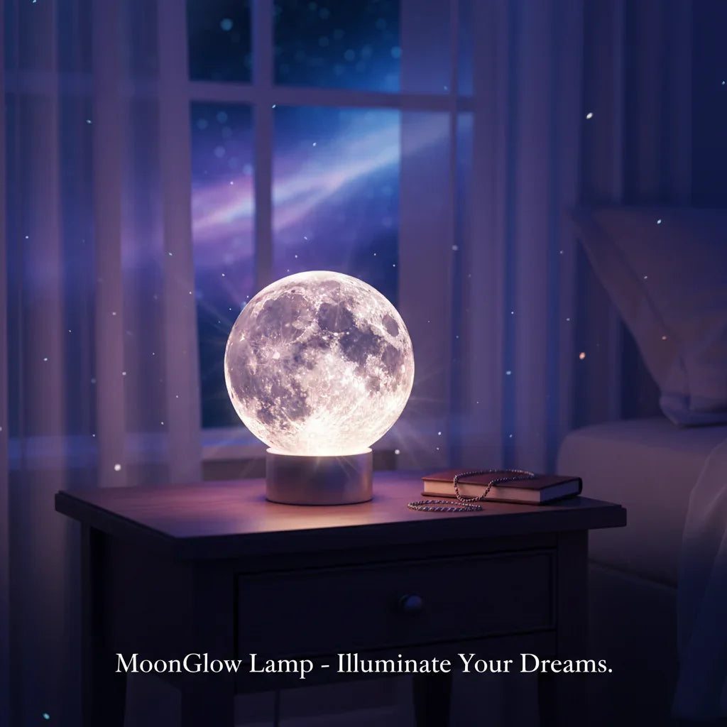 3D Moon Galaxy Crystal Ball Lamp glowing in bedroom