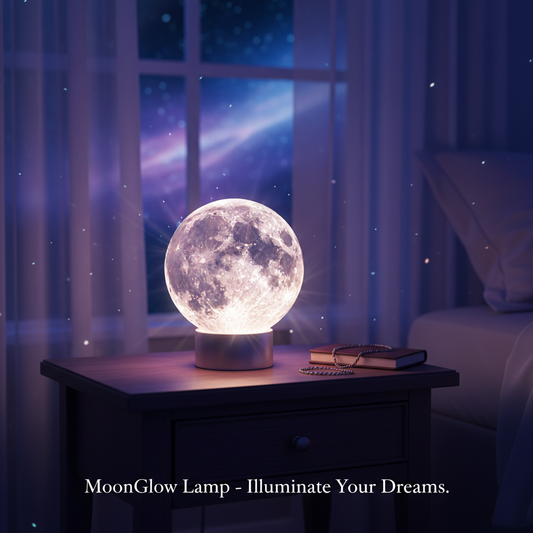 3D Moon Galaxy Crystal Ball Lamp glowing in bedroom
